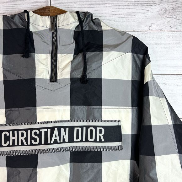 Christian Dior Anorak Hoodie Black White Plaid Print Oversized Jacket Size M - Picture 4 of 16